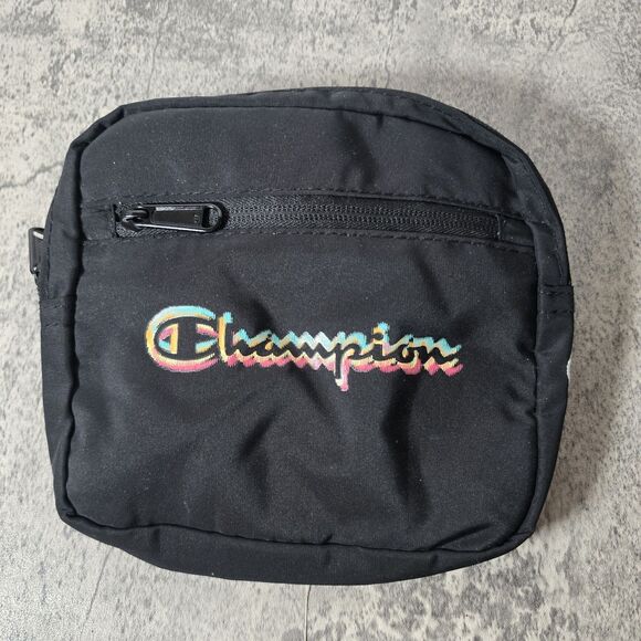 Champion Pouch Fanny Pack Crossbody Waist Bag Black Zippers No Clip New Y2K - Picture 3 of 6